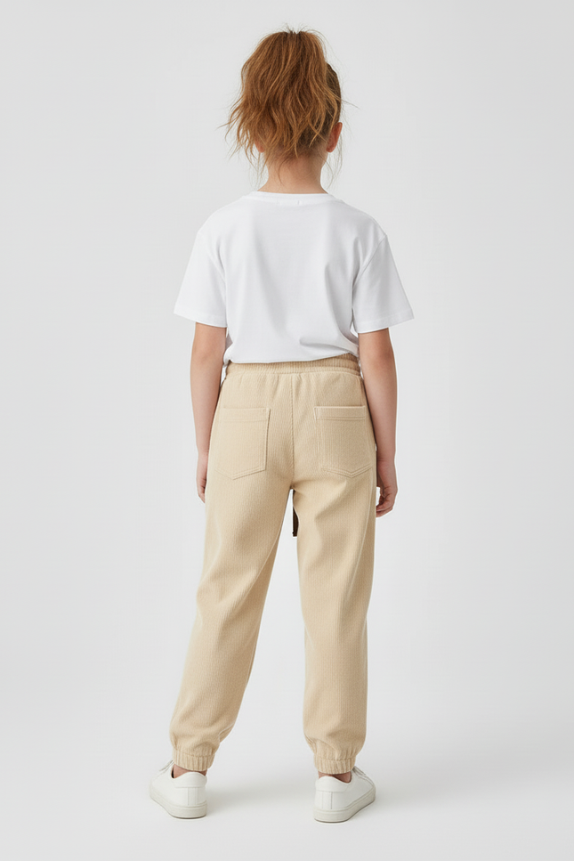 Pantalon Beige Côtelé Ample Sport Décontracté - Cordé - vue 2