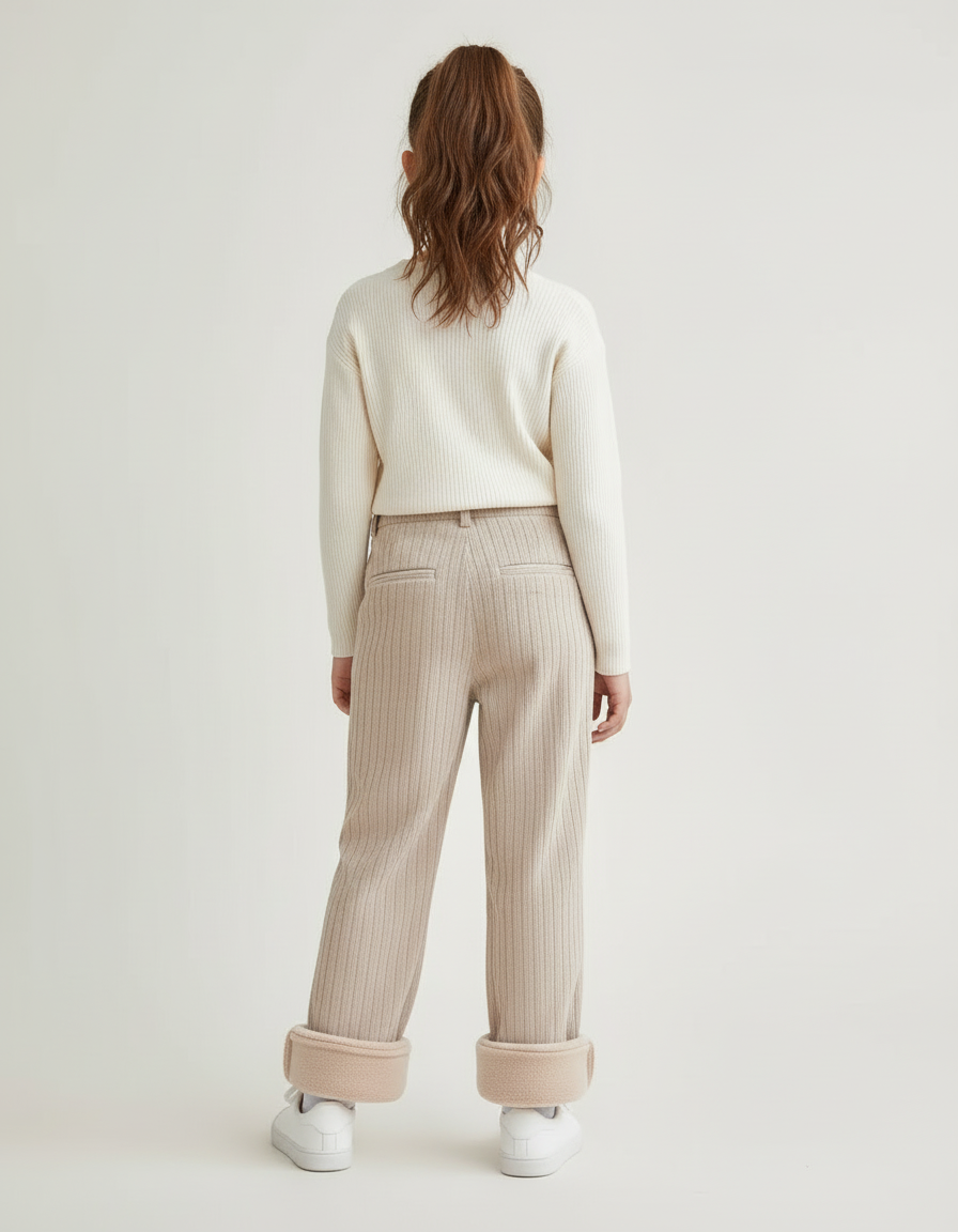 Pantalon Beige Côtelé Doublé Polaire Fille Hiver - Cordé - vue 2