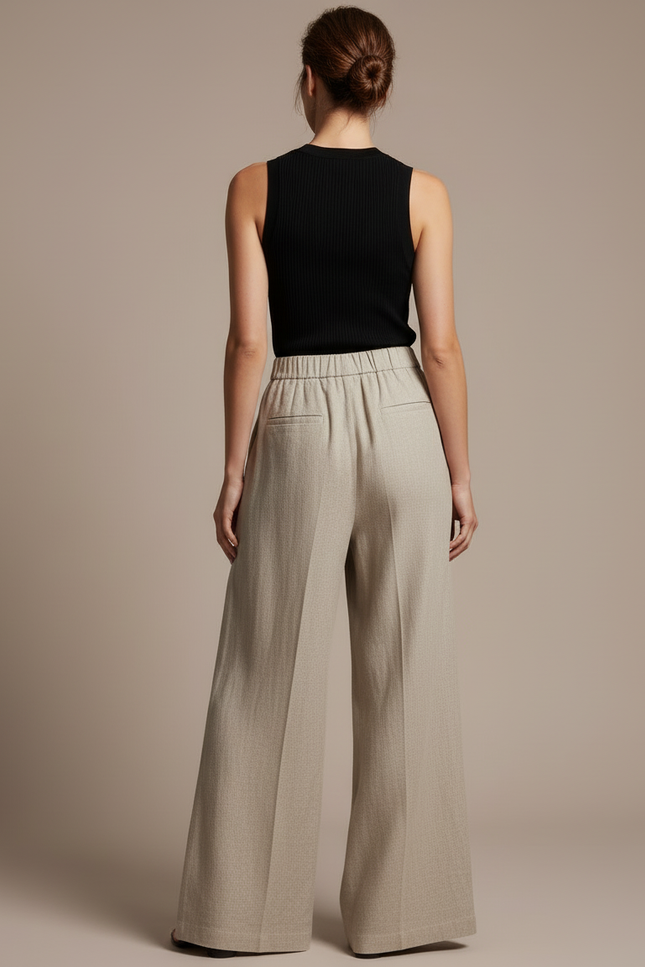 Pantalon Beige Fluide Ample Lin Décontracté Élégant - vue 2