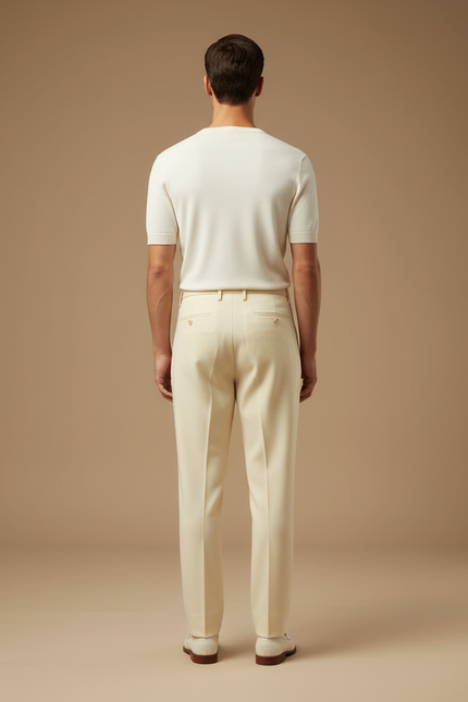Pantalon Beige Plissé Droit Élégant Décontracté Homme - Gabardine - vue 2