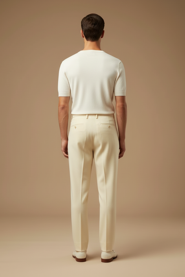 Pantalon Beige Plissé Droit Élégant Décontracté Homme - Gabardine - vue 2