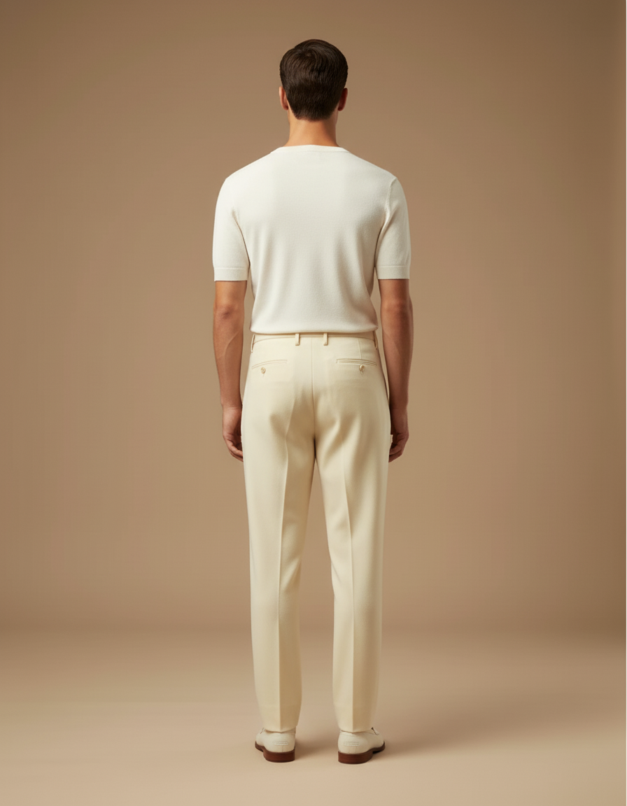 Pantalon Beige Plissé Droit Élégant Décontracté Homme - Gabardine - vue 2
