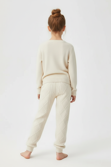 Pantalon Beige Tricoté Losanges Doux Confortable Fille - Laine - vue 2