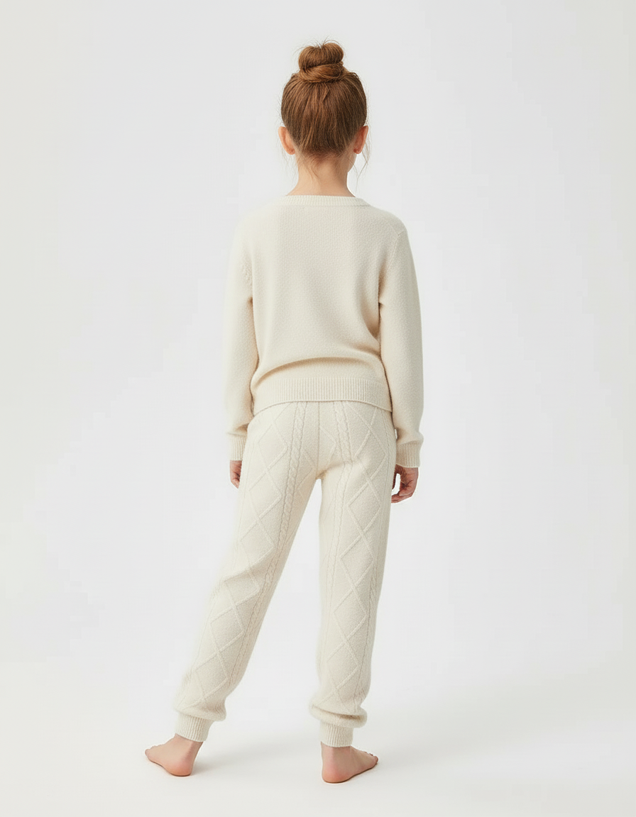 Pantalon Beige Tricoté Losanges Doux Confortable Fille - Laine - vue 2