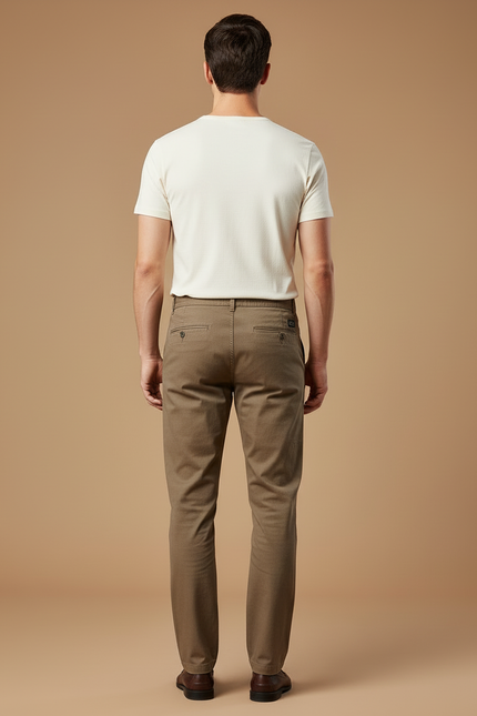 Pantalon Beige Homme Droit Coton Décontracté Élégant - Kaki - vue 2