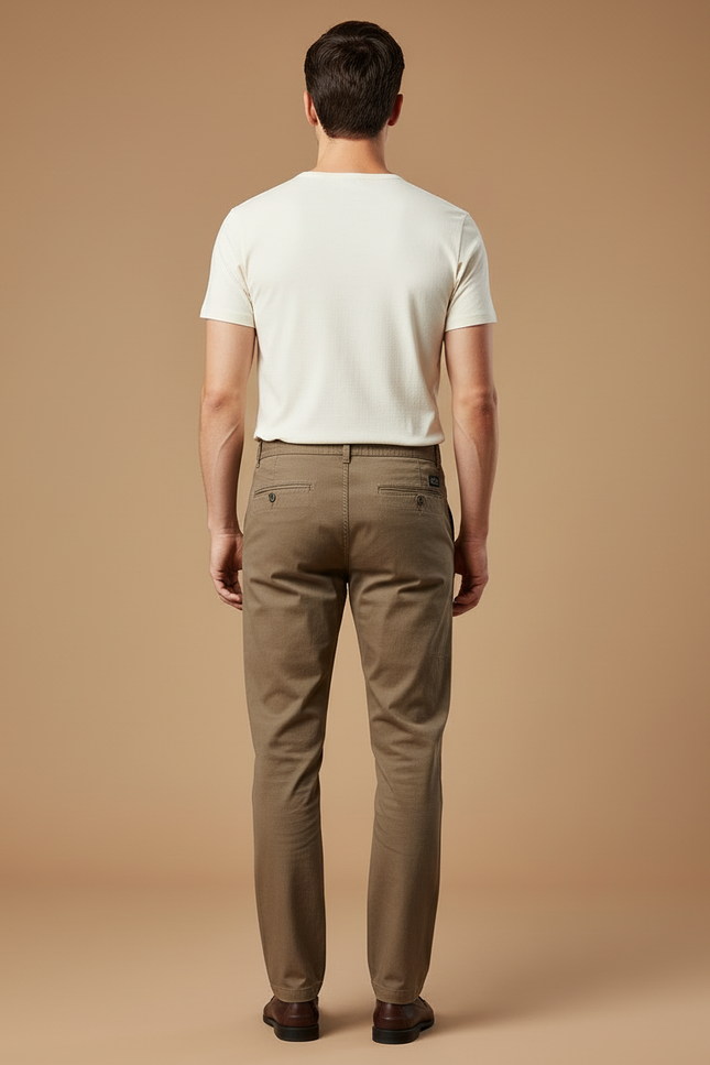 Pantalon Beige Homme Droit Coton Décontracté Élégant - Kaki - vue 2