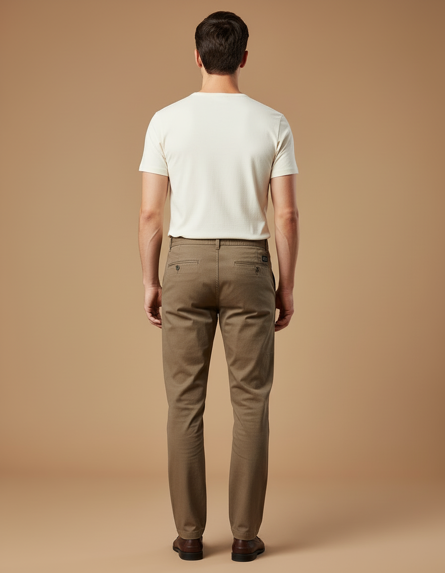 Pantalon Beige Homme Droit Coton Décontracté Élégant - Kaki - vue 2