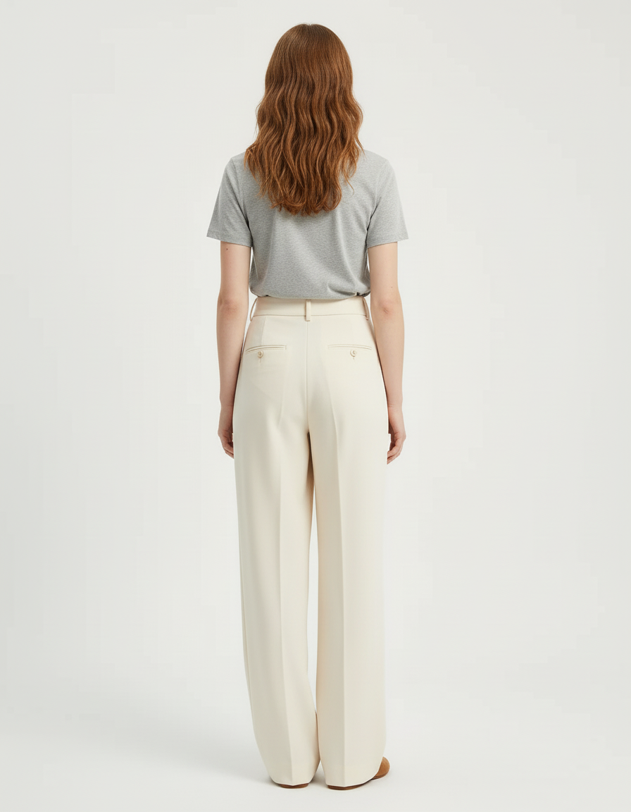Pantalon Beige Plissé Large Droit Fluide Femme - Gabardine - vue 2