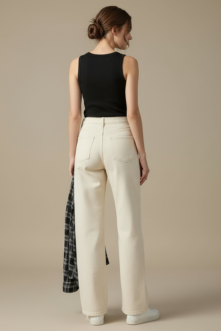 Pantalon Beige Large Taille Haute Décontracté Femme - Gabardine - vue 2
