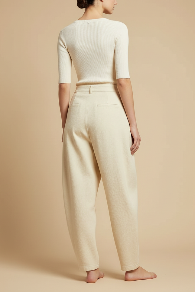 Pantalon Beige Ample Plissé Harem Laine Épais - vue 2
