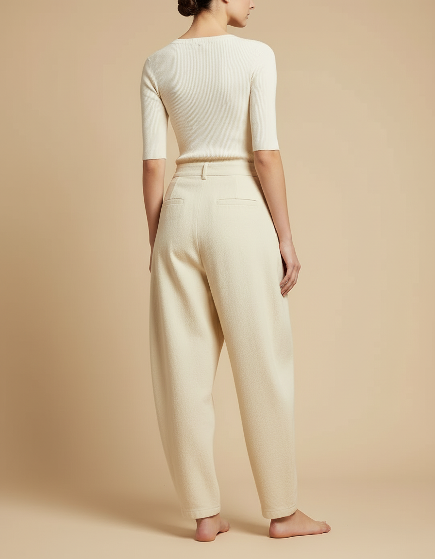 Pantalon Beige Ample Plissé Harem Laine Épais - vue 2