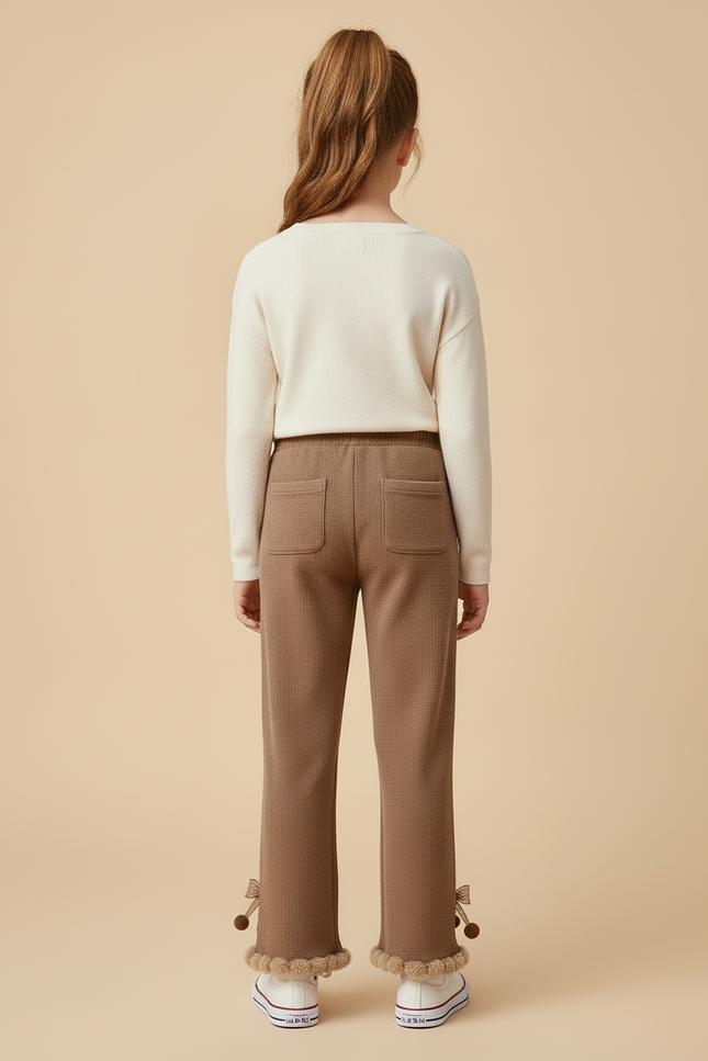 Pantalon Beige Marron Pompons Doux Enfants Mignon - Maille - vue 2