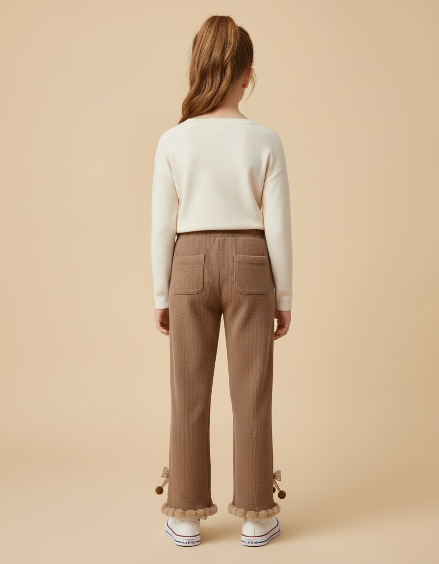Pantalon Beige Marron Pompons Doux Enfants Mignon - Maille - vue 2