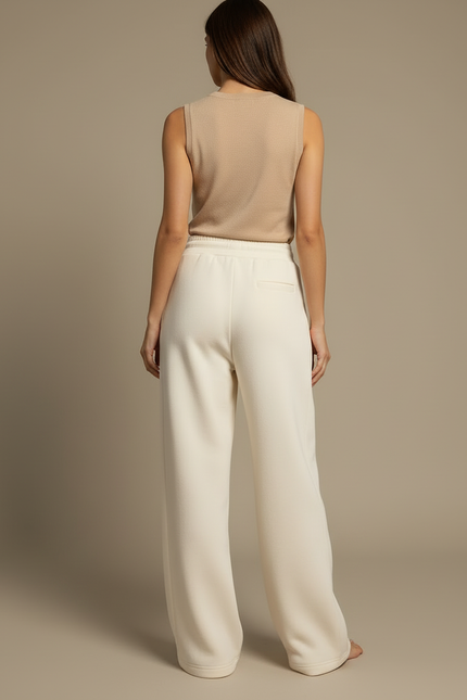 Pantalon Beige Large Cordon Fluide Décontracté Confortable - Molleton - vue 2