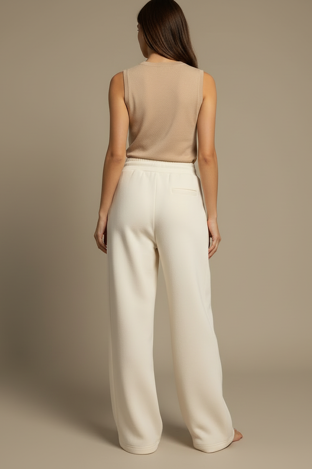 Pantalon Beige Large Cordon Fluide Décontracté Confortable - Molleton - vue 2