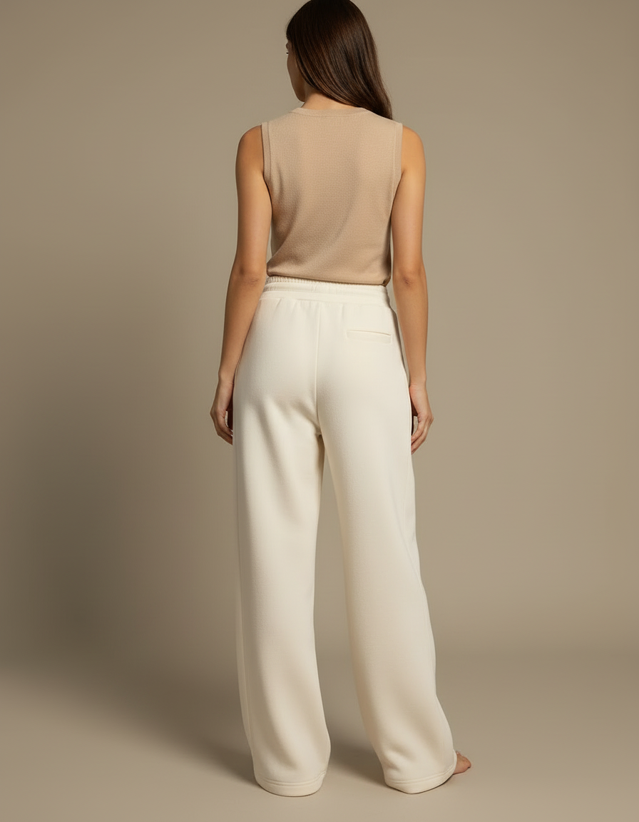 Pantalon Beige Large Cordon Fluide Décontracté Confortable - Molleton - vue 2