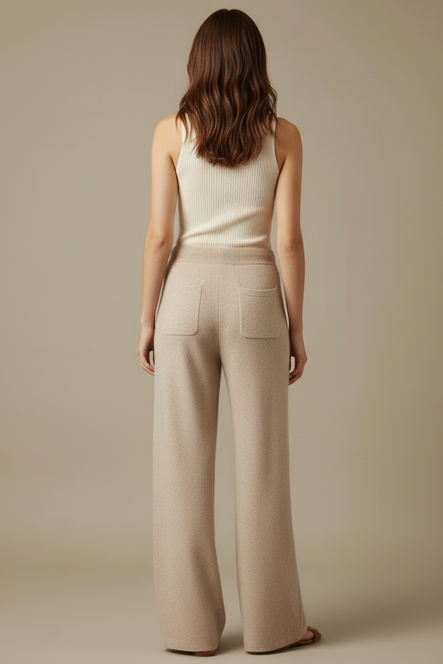 Pantalon Beige Tricoté Ample Confortable Décontracté Femme - Maille - vue 2