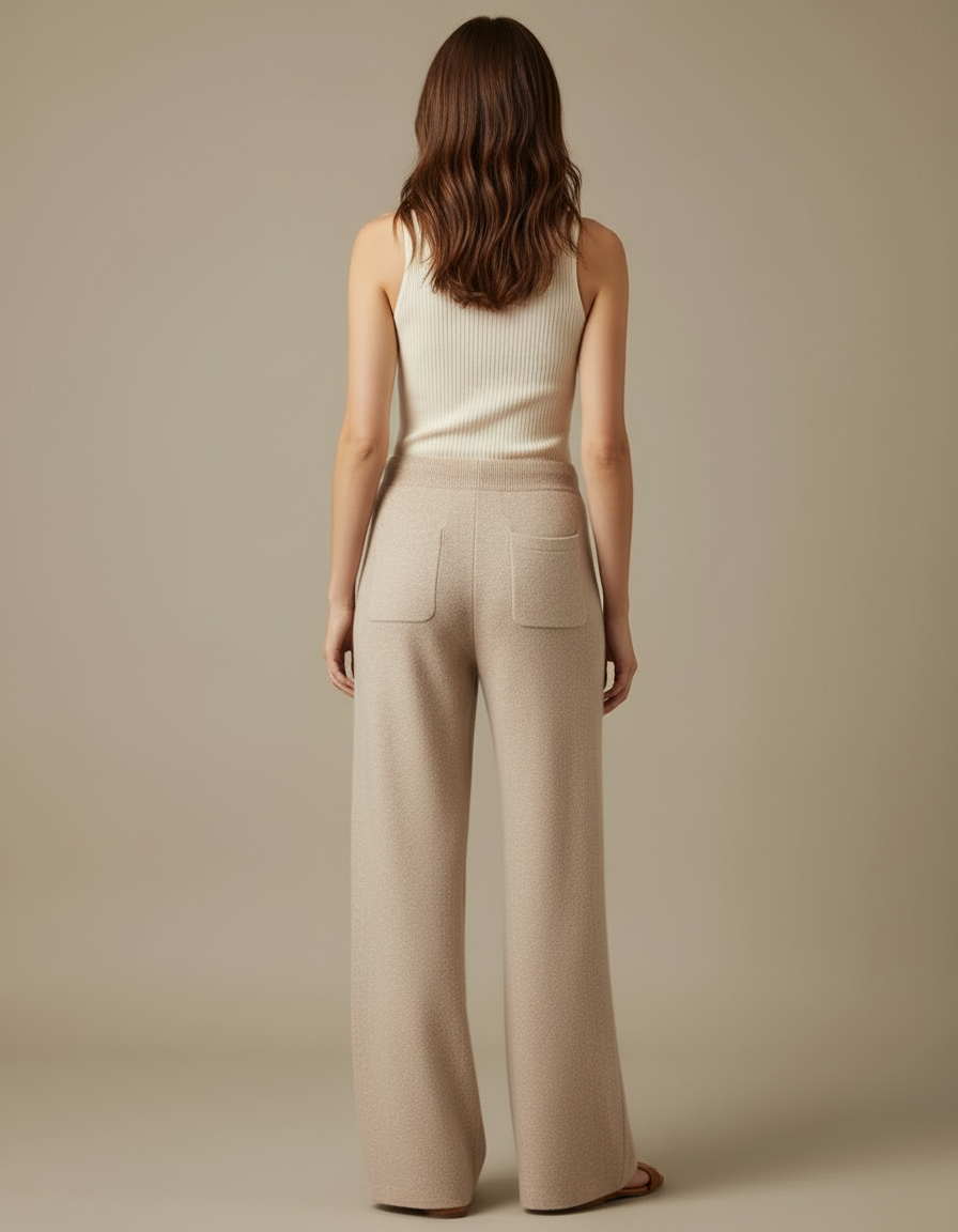 Pantalon Beige Tricoté Ample Confortable Décontracté Femme - Maille - vue 2