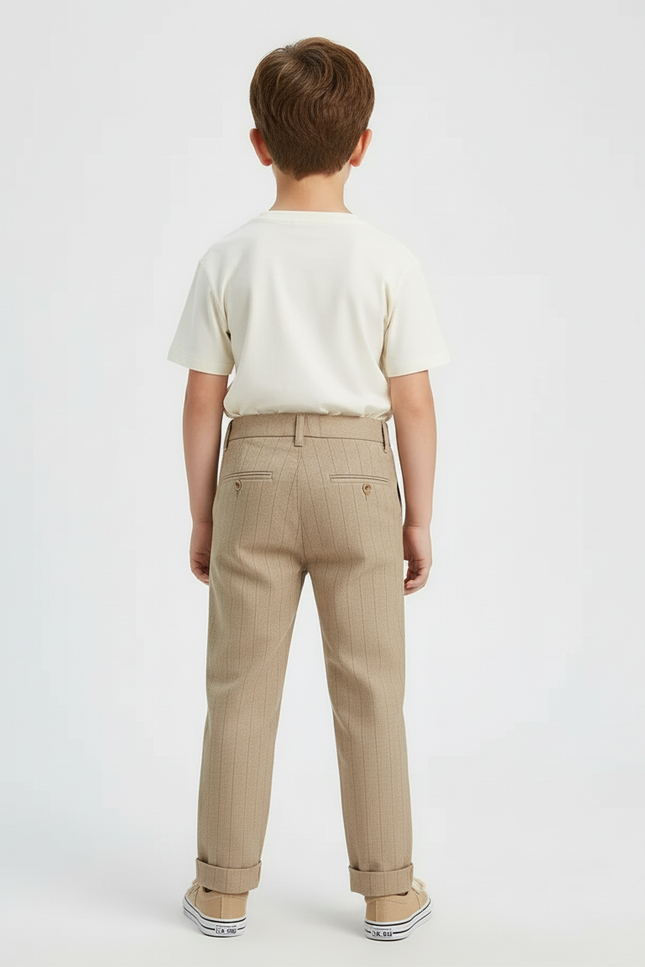 Pantalon Beige Rayé Droit Coton Enfant - Gabardine - vue 2