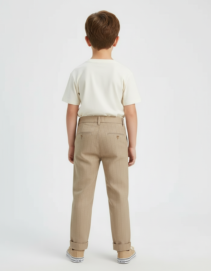 Pantalon Beige Rayé Droit Coton Enfant - Gabardine - vue 2