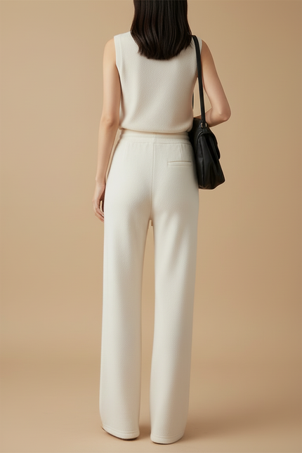 Pantalon Beige Ample Cordon Fluide Hiver - Molleton - vue 2