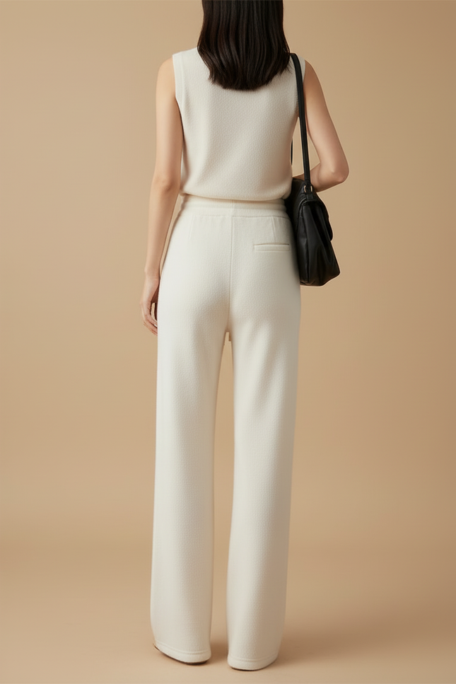 Pantalon Beige Ample Cordon Fluide Hiver - Molleton - vue 2