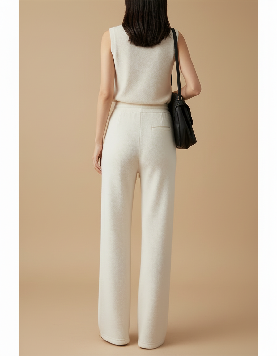 Pantalon Beige Ample Cordon Fluide Hiver - Molleton - vue 2