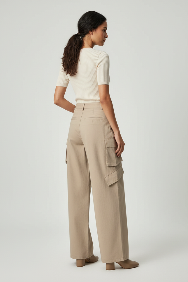 Pantalon Beige Cargo Ample Décontracté Femme - Gabardine - vue 2