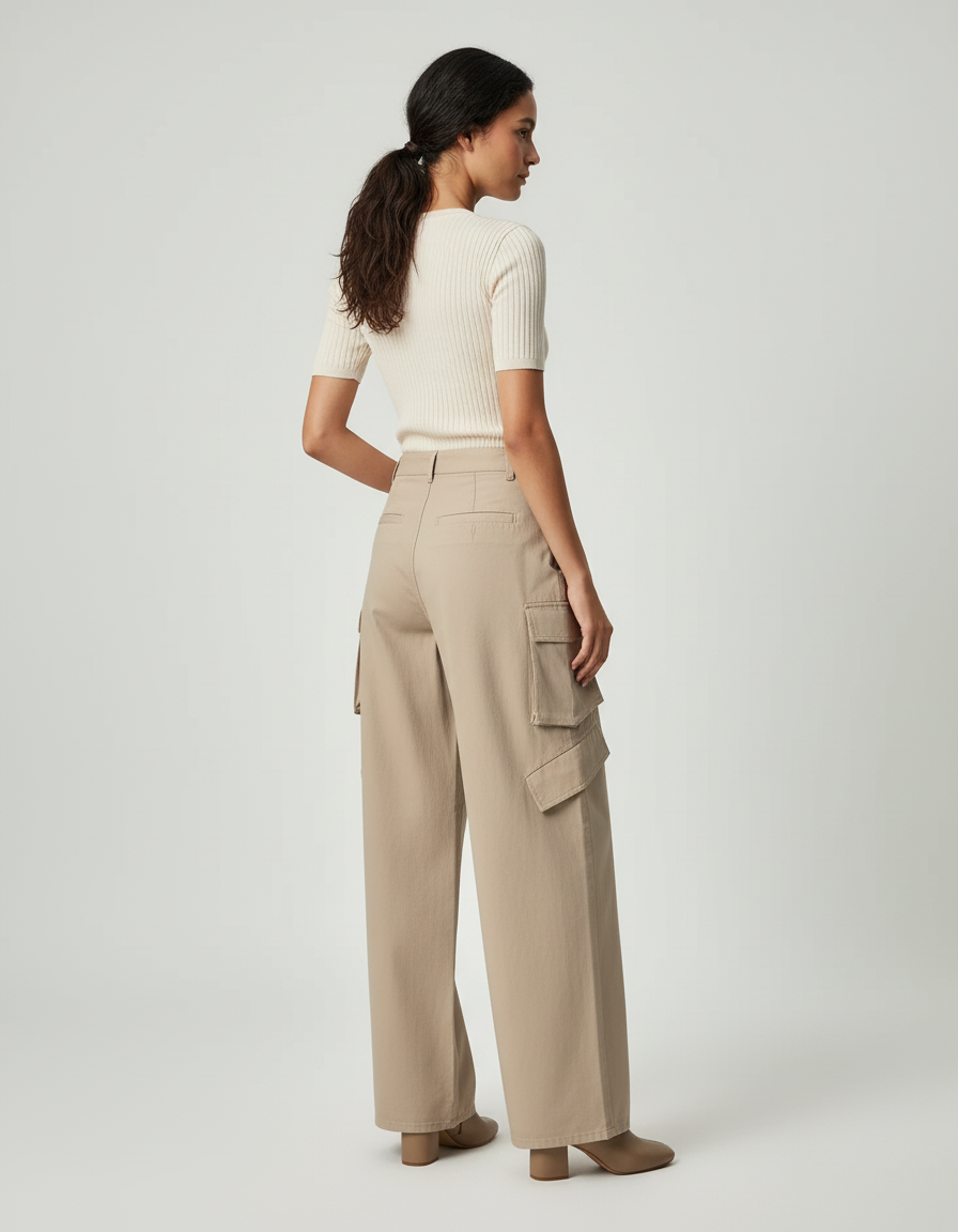 Pantalon Beige Cargo Ample Décontracté Femme - Gabardine - vue 2