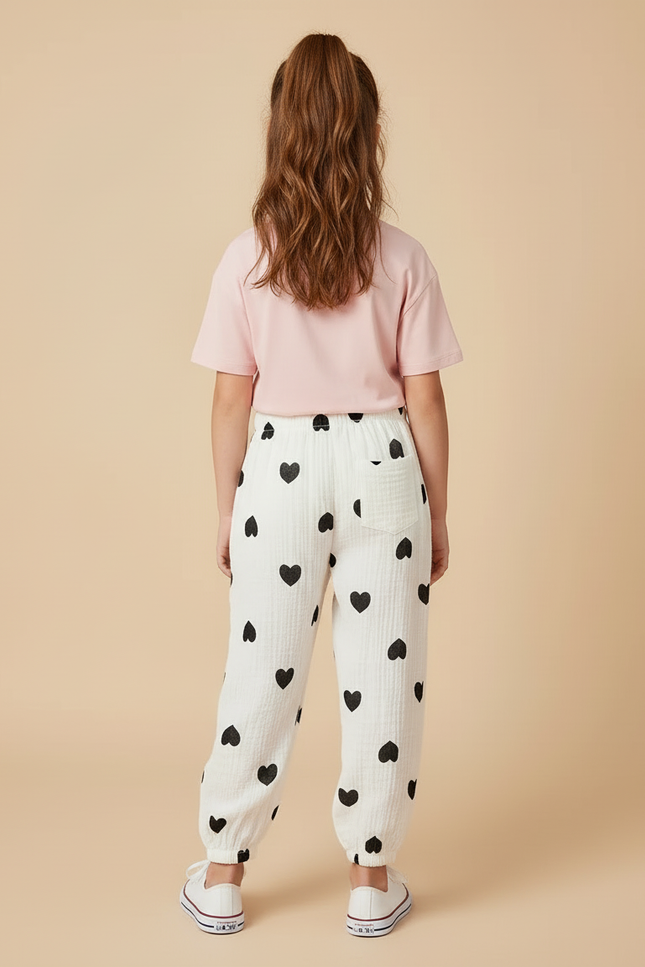 Pantalon Beige Coeurs Coton Ample Confort Enfant - Blanc - vue 2