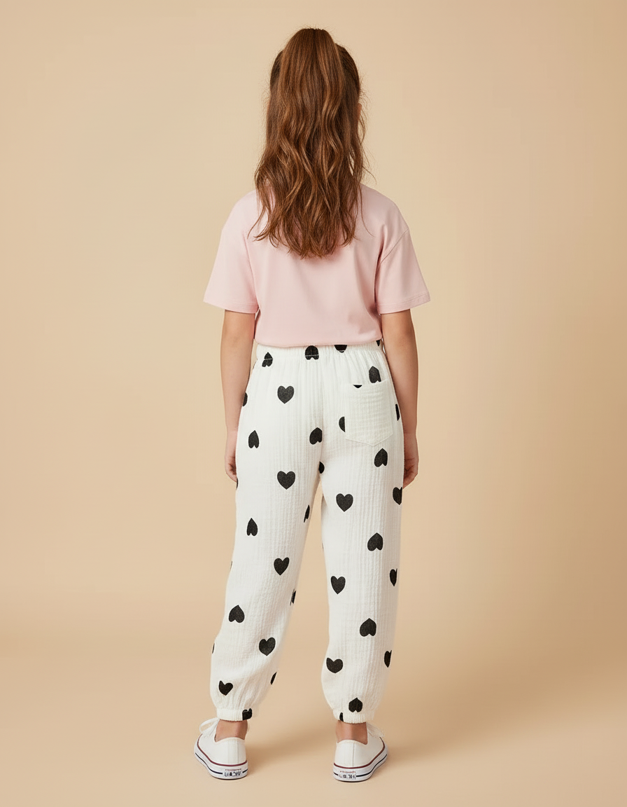 Pantalon Beige Coeurs Coton Ample Confort Enfant - Blanc - vue 2
