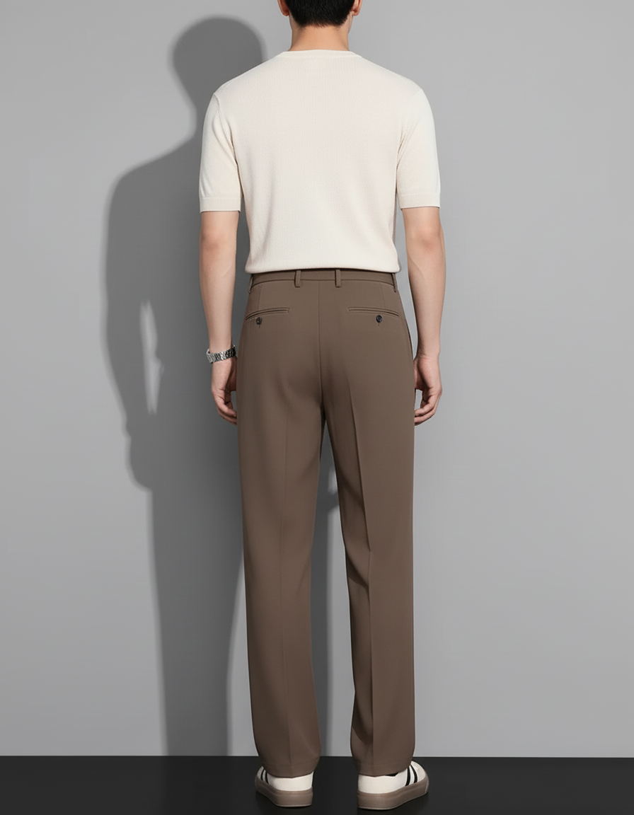 Pantalon Beige Droit Ample Décontracté Homme - Marron Polyester - vue 2