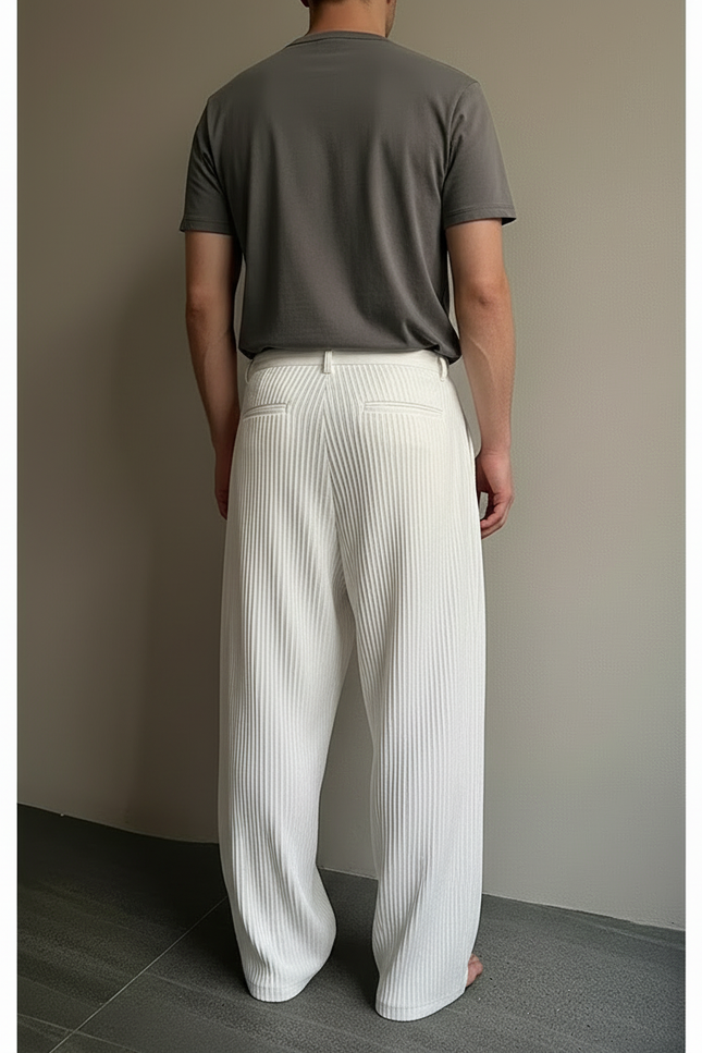 Pantalon Beige Plissé Ample Décontracté Homme - Blanc Polyester - vue 2