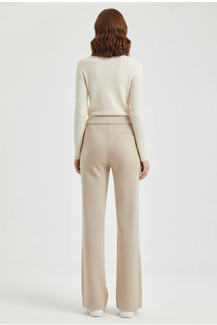 Pantalon Beige Élastique Épais Droit Décontracté Femme - Maille - vue 2
