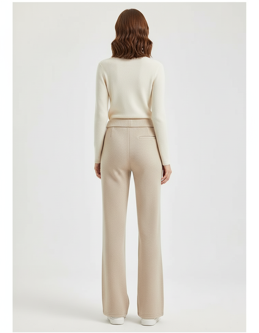 Pantalon Beige Élastique Épais Droit Décontracté Femme - Maille - vue 2