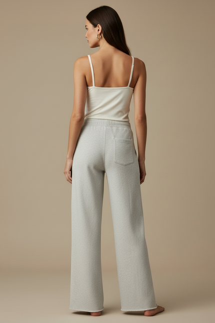 Pantalon Beige Droit Ample Coton Femme - Gris Molleton - vue 2