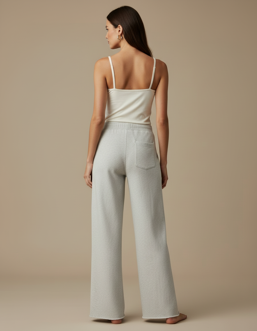 Pantalon Beige Droit Ample Coton Femme - Gris Molleton - vue 2