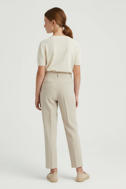 Pantalon Beige Plissé Conique Taille Haute Élégant - Gabardine - vue 2