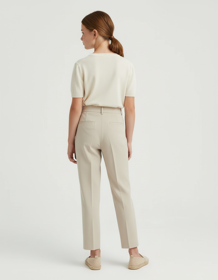 Pantalon Beige Plissé Conique Taille Haute Élégant - Gabardine - vue 2