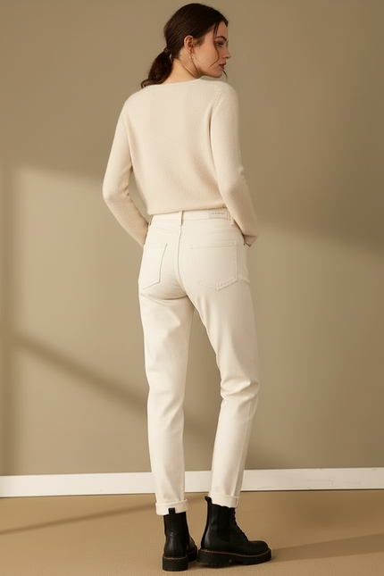 Pantalon Beige Droit Taille Haute Épais Décontracté Femme - Jean - vue 2