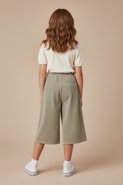 Pantalon Beige Côtelé Ample Taille Élastique Fille - Kaki Cordé - vue 2