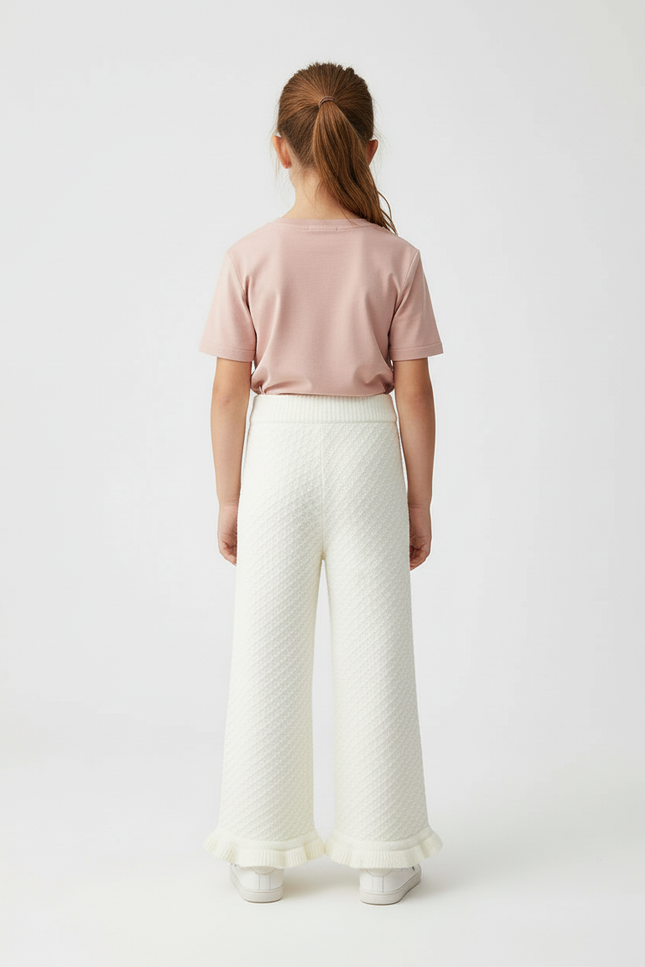 Pantalon Beige Enfant Tricoté Texturé Évasé Confortable - Maille - vue 2