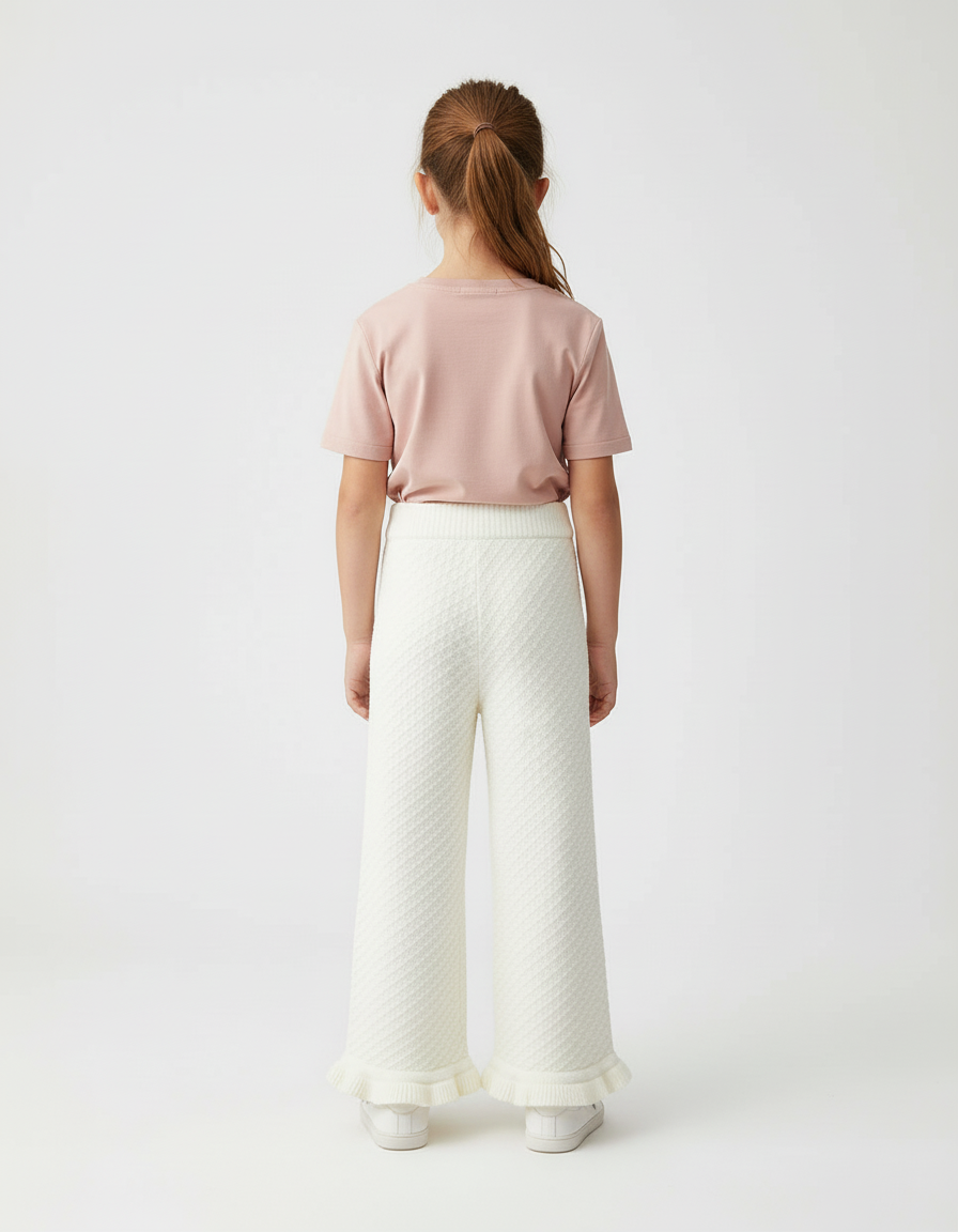 Pantalon Beige Enfant Tricoté Texturé Évasé Confortable - Maille - vue 2