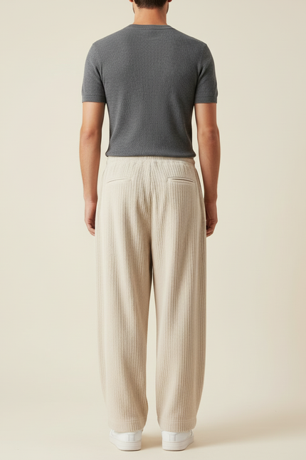 Pantalon Beige Ample Côtelé Décontracté Élastique Homme - Cordé - vue 2