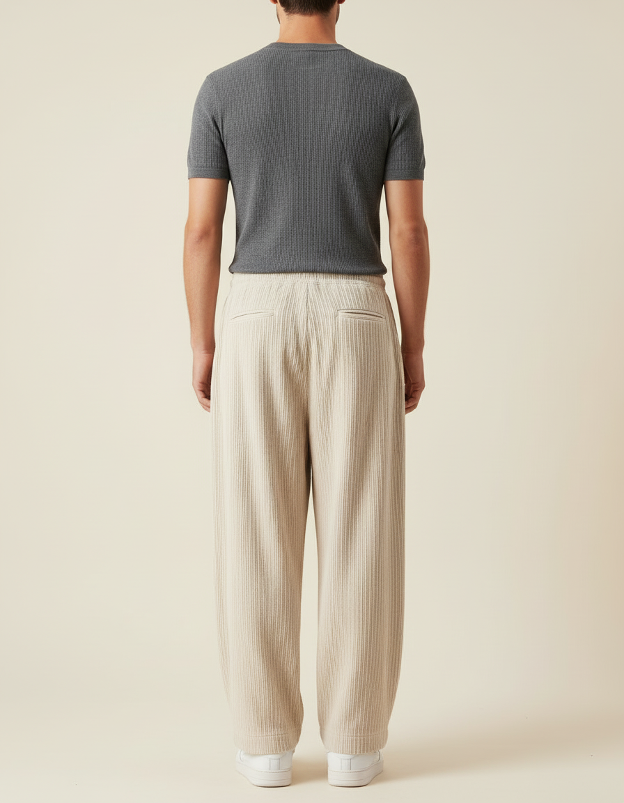 Pantalon Beige Ample Côtelé Décontracté Élastique Homme - Cordé - vue 2