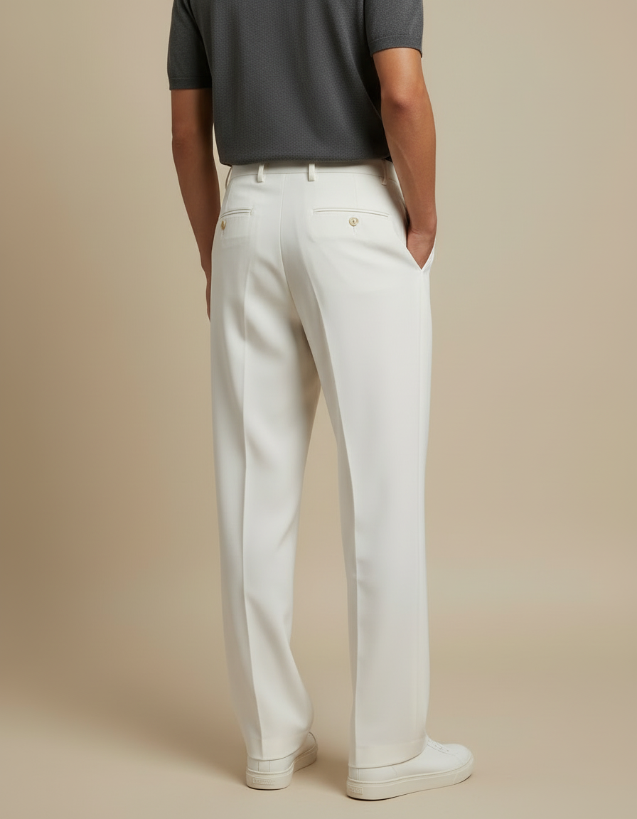 Pantalon Beige Élégant Plissé Droit Formel Homme - Gabardine - vue 2