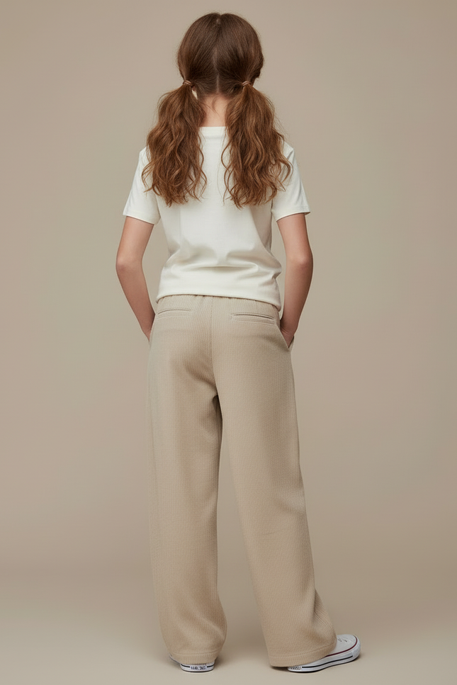 Pantalon Beige Côtelé Droit Ample Cordon - Cordé - vue 2
