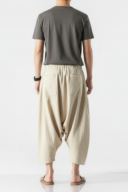 Pantalon Beige Ample Coton Lin Homme - vue 2