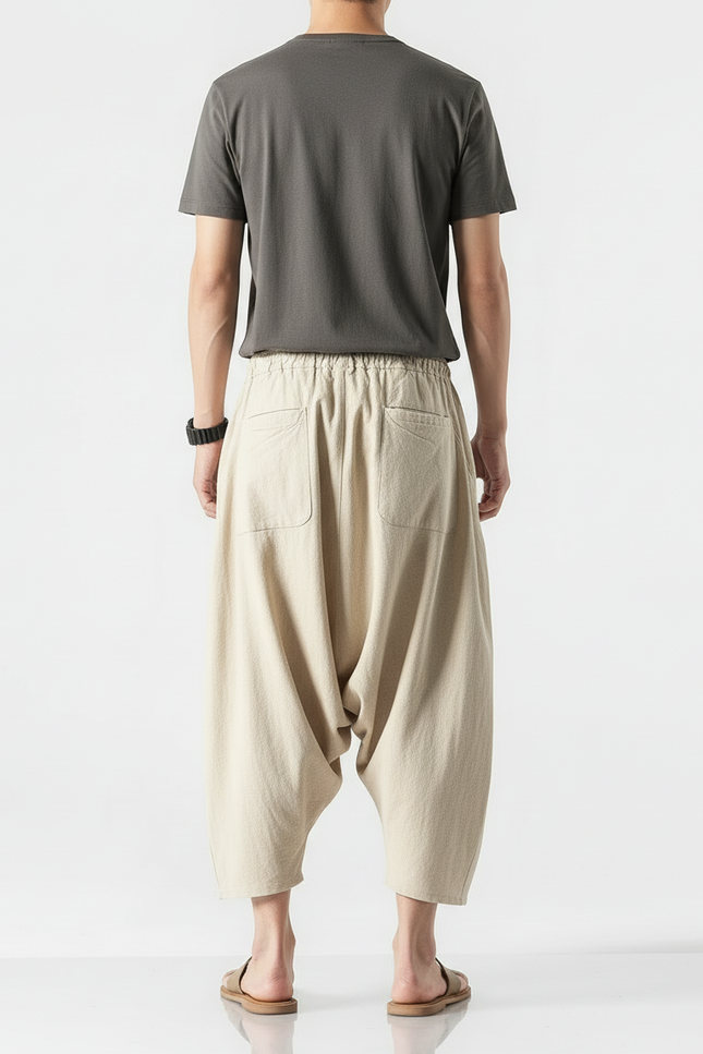 Pantalon Beige Ample Coton Lin Homme - vue 2