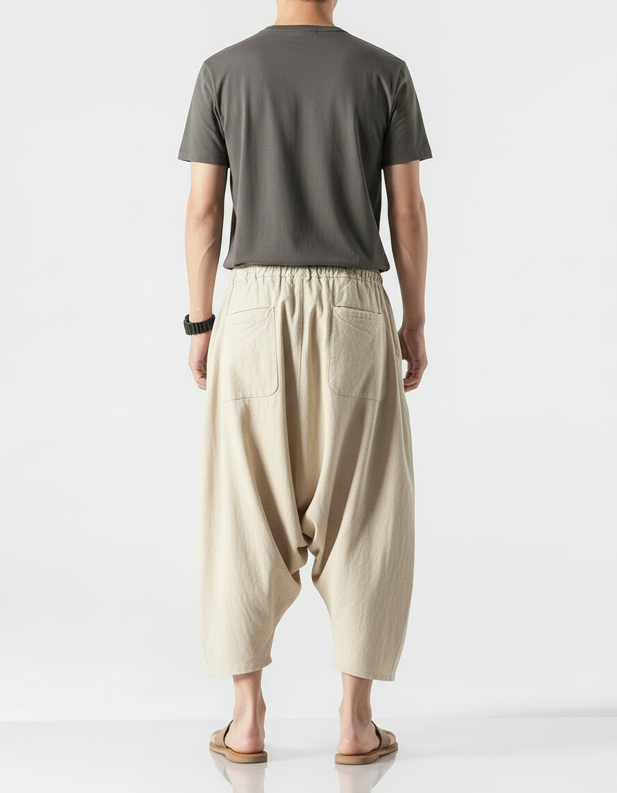 Pantalon Beige Ample Coton Lin Homme - vue 2